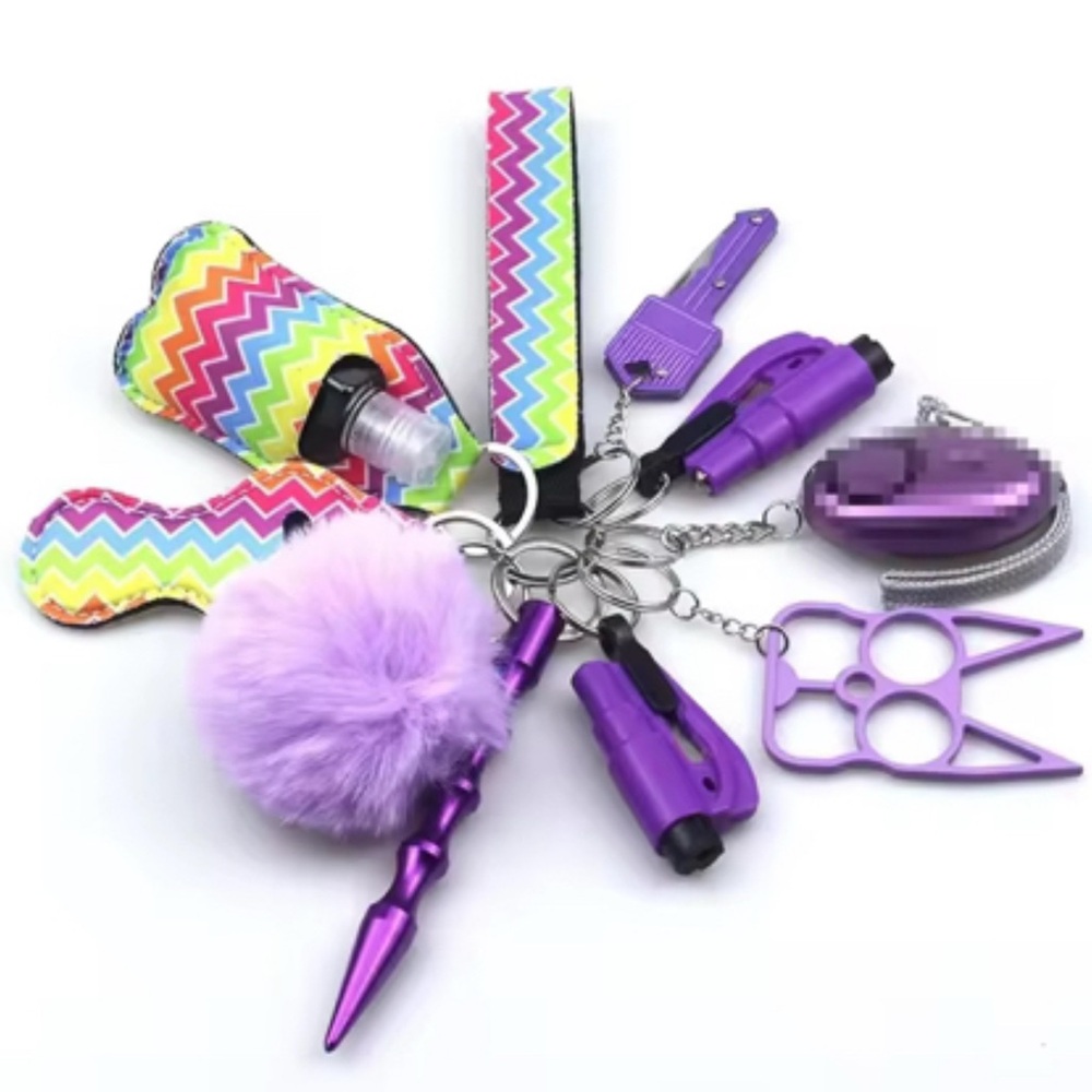 Checkered Keychain Set with purple Accessories